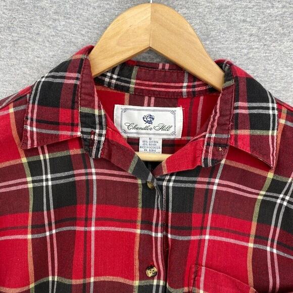 Chandler Hill Blouse Womens Small Red Plaid Long Sleeve Button Up Collar Pocket - Picture 5 of 12